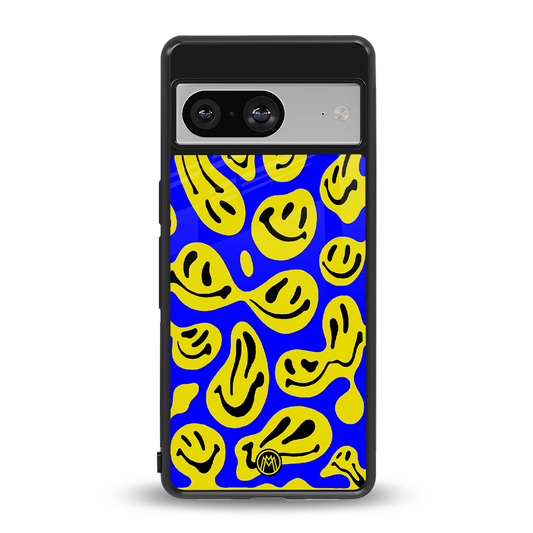acid smiles yellow blue back phone cover | glass case for Google Pixel 8
