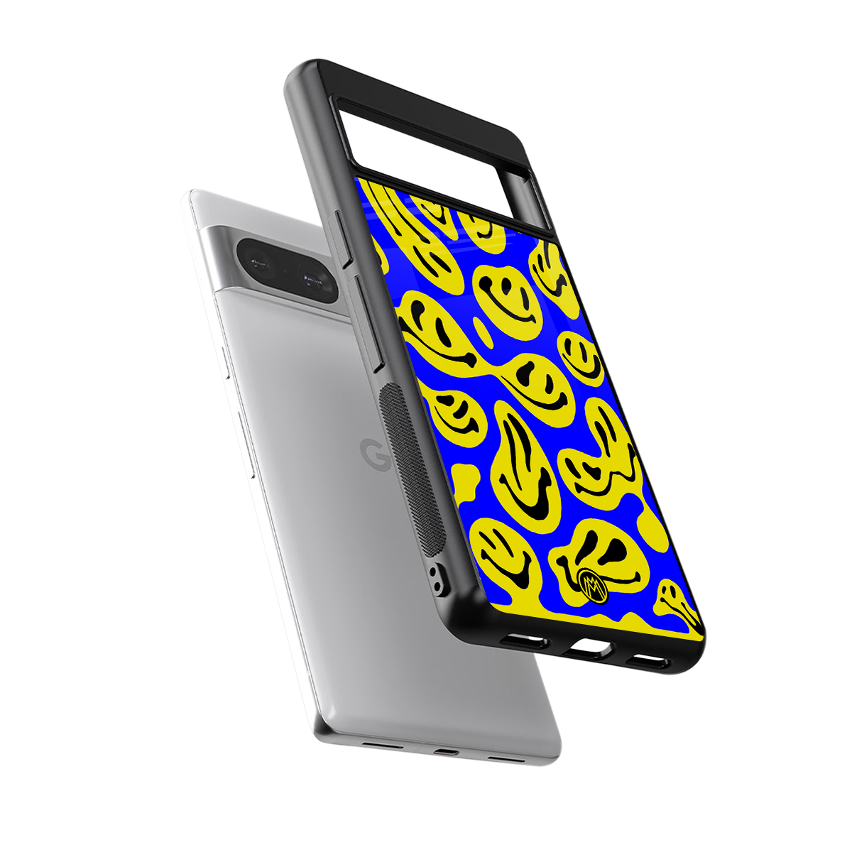 acid smiles yellow blue back phone cover | glass case for Google Pixel 8