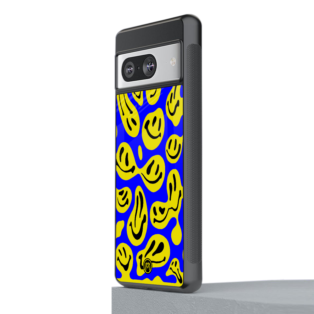 acid smiles yellow blue back phone cover | glass case for Google Pixel 8