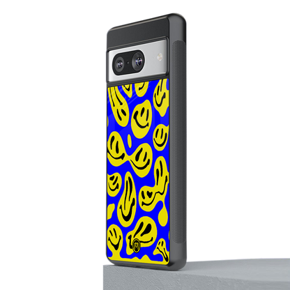 acid smiles yellow blue back phone cover | glass case for Google Pixel 8
