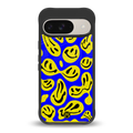 acid smiles yellow blue back phone cover | glass case for google pixel 9