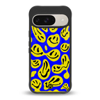 acid smiles yellow blue back phone cover | glass case for google pixel 9