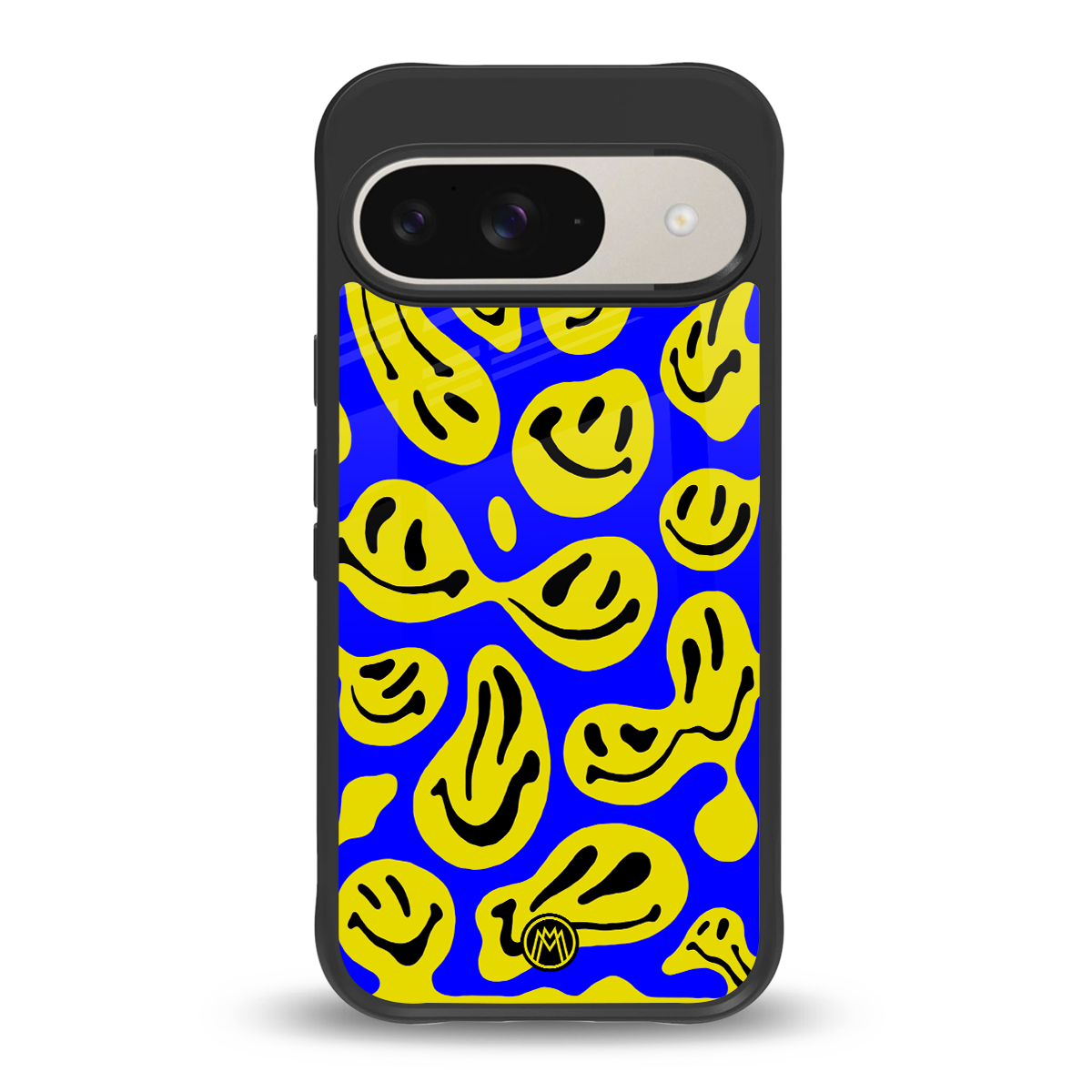 acid smiles yellow blue back phone cover | glass case for google pixel 9