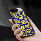 acid smiles yellow blue back phone cover | glass case for google pixel 9