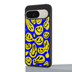 acid smiles yellow blue back phone cover | glass case for google pixel 9