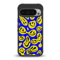 acid smiles yellow blue back phone cover | glass case for google pixel 9 pro
