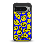 acid smiles yellow blue back phone cover | glass case for google pixel 9 pro