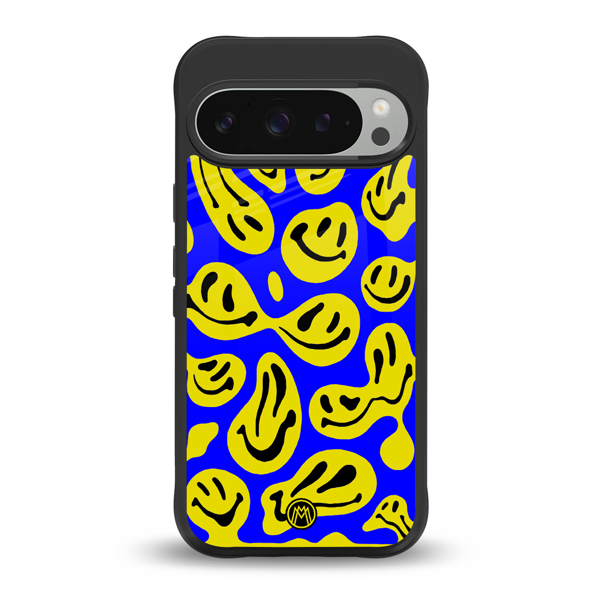 acid smiles yellow blue back phone cover | glass case for google pixel 9 pro