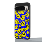 acid smiles yellow blue back phone cover | glass case for google pixel 9 pro