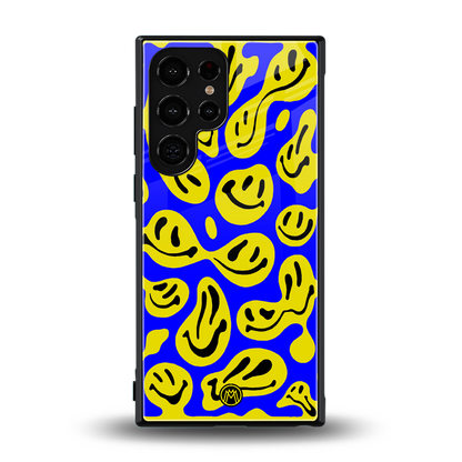 acid smiles yellow blue back phone cover | glass case for samsung galaxy s24 ultra