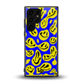 acid smiles yellow blue back phone cover | glass case for samsung galaxy s23 ultra