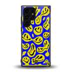 acid smiles yellow blue back phone cover | glass case for samsung galaxy s23 ultra