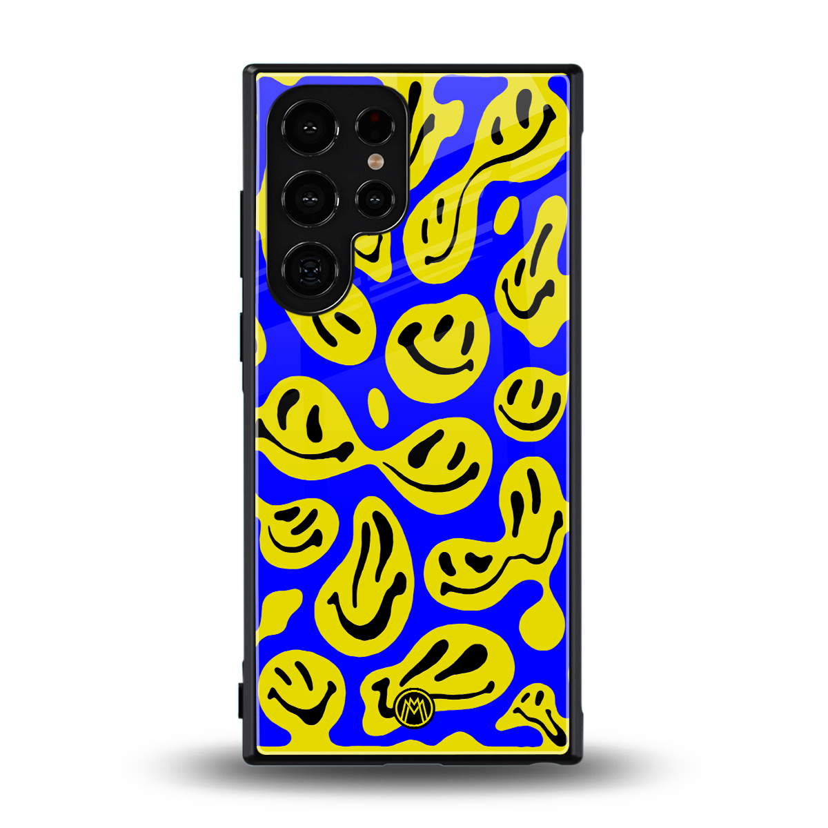 acid smiles yellow blue back phone cover | glass case for samsung galaxy s23 ultra