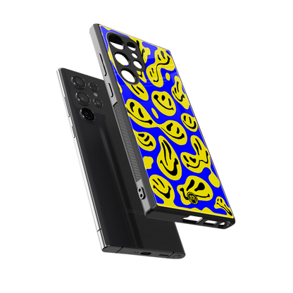 acid smiles yellow blue back phone cover | glass case for samsung galaxy s24 ultra