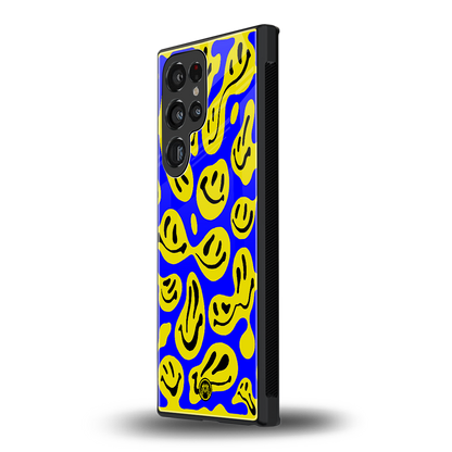 acid smiles yellow blue back phone cover | glass case for samsung galaxy s24 ultra
