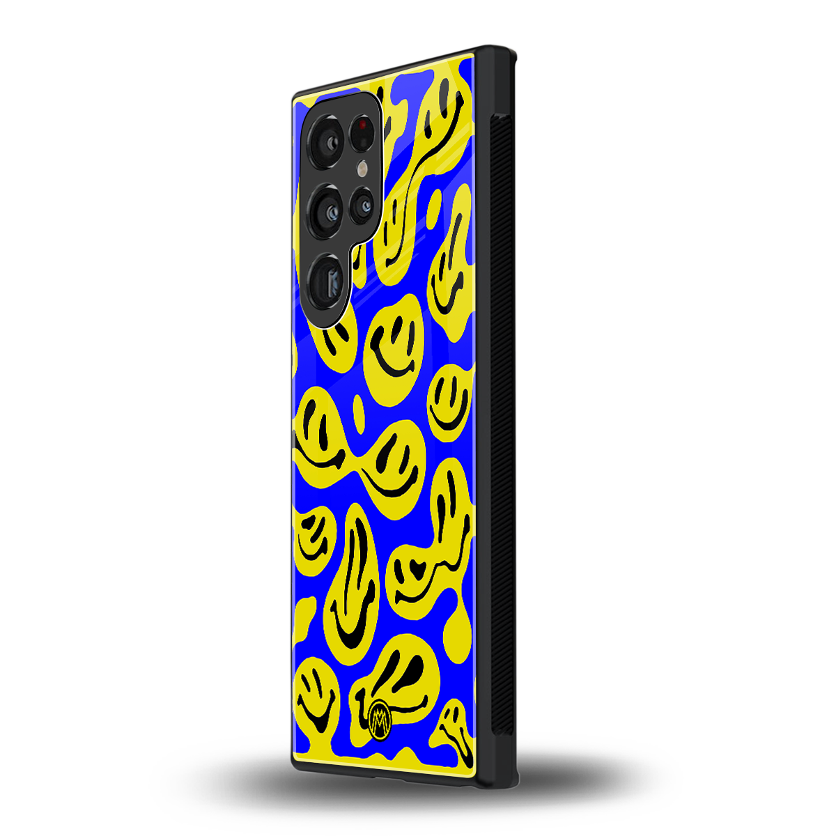 acid smiles yellow blue back phone cover | glass case for samsung galaxy s23 ultra