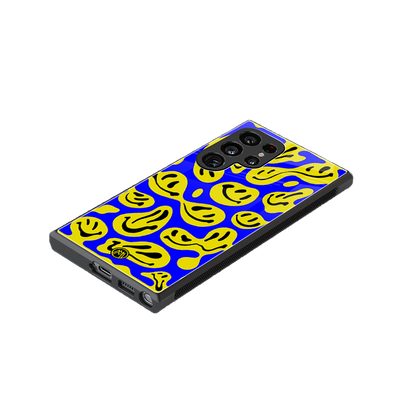 acid smiles yellow blue back phone cover | glass case for samsung galaxy s24 ultra