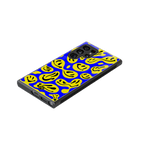 acid smiles yellow blue back phone cover | glass case for samsung galaxy s23 ultra