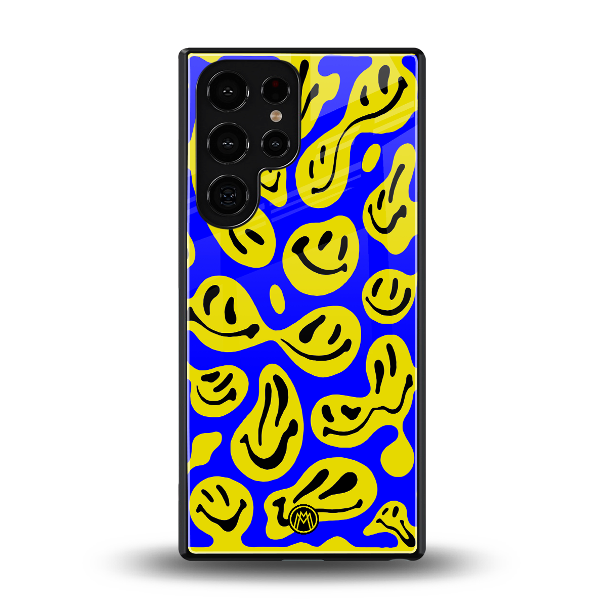 acid smiles yellow blue back phone cover | glass case for samsung galaxy s25 ultra