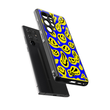 acid smiles yellow blue back phone cover | glass case for samsung galaxy s25 ultra