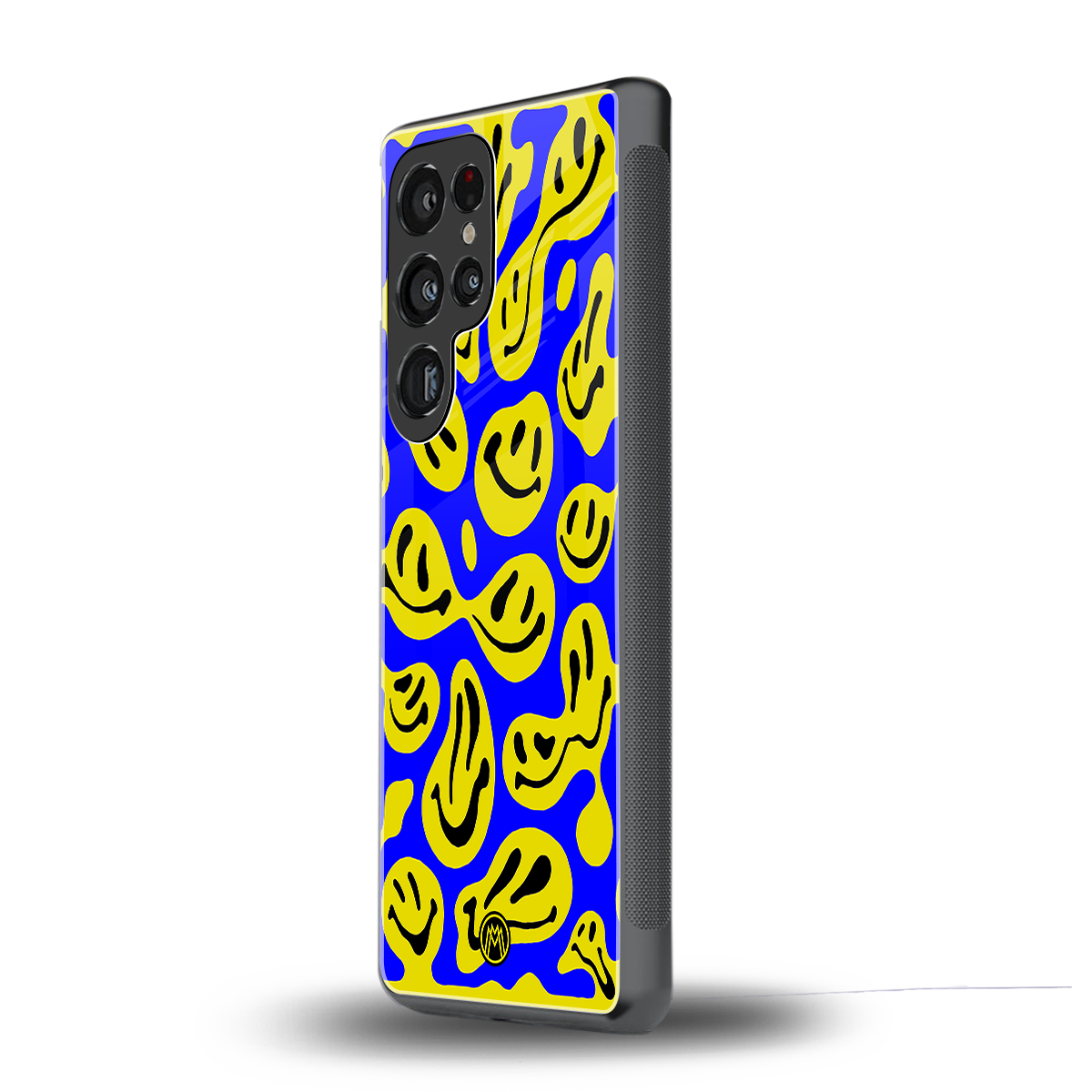 acid smiles yellow blue back phone cover | glass case for samsung galaxy s25 ultra