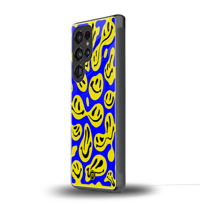 acid smiles yellow blue back phone cover | glass case for samsung galaxy s25 ultra