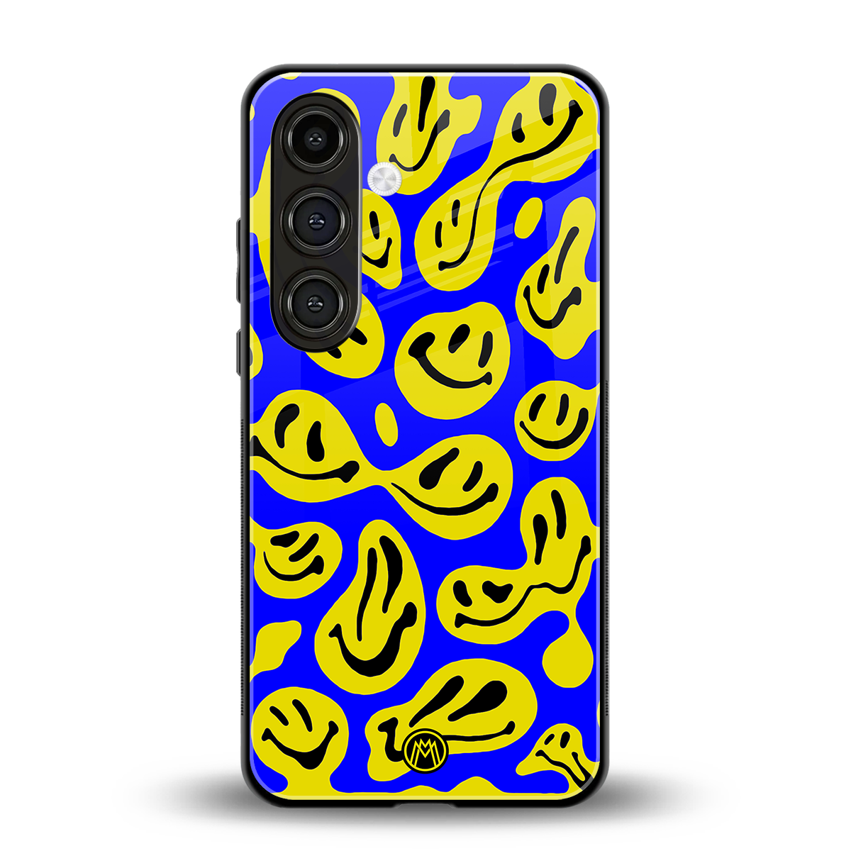 acid smiles yellow blue back phone cover | glass case for samsung galaxy s23