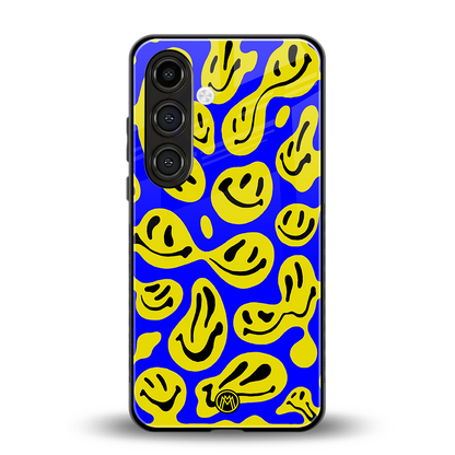 acid smiles yellow blue back phone cover | glass case for samsung galaxy s23 plus