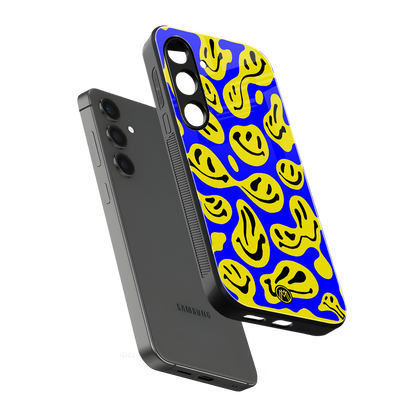 acid smiles yellow blue back phone cover | glass case for samsung galaxy s24 plus