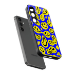 acid smiles yellow blue back phone cover | glass case for samsung galaxy s24 fe