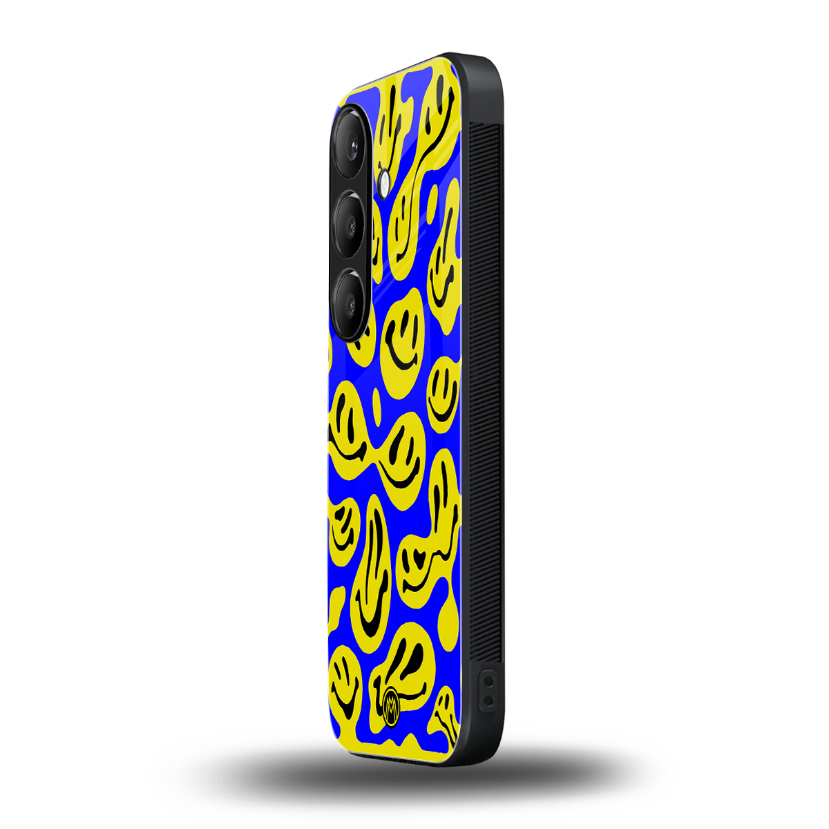 acid smiles yellow blue back phone cover | glass case for samsung galaxy s24 fe