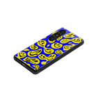 acid smiles yellow blue back phone cover | glass case for samsung galaxy s23