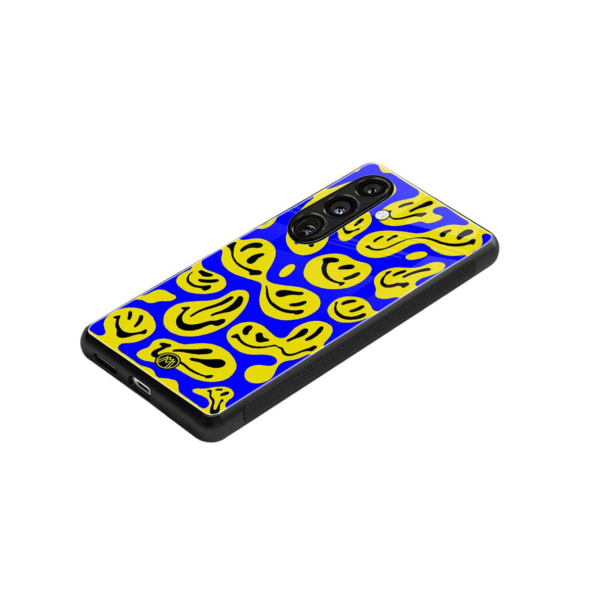 acid smiles yellow blue back phone cover | glass case for samsung galaxy s24 plus
