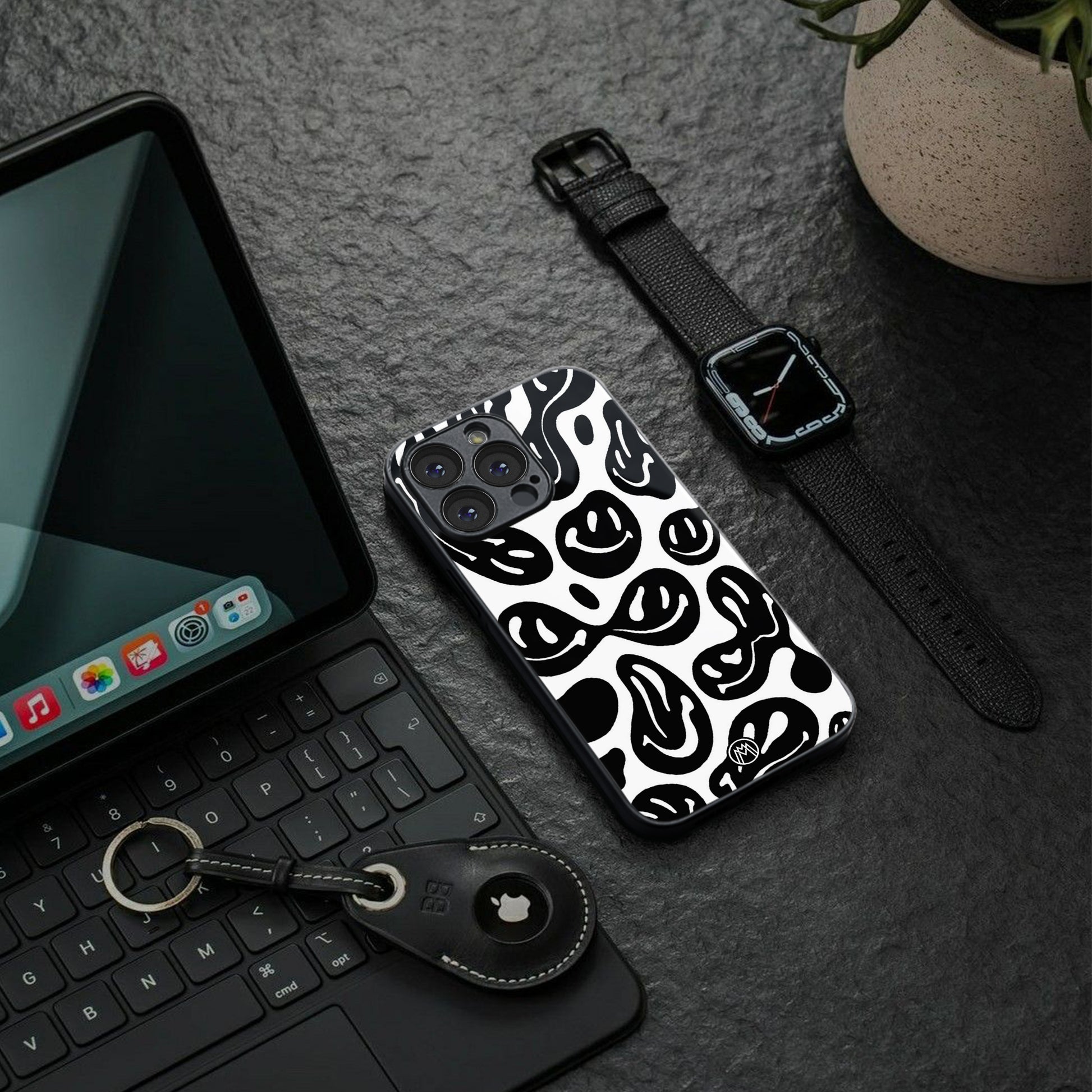 acid smiles bw back phone cover | glass case for iphone 16