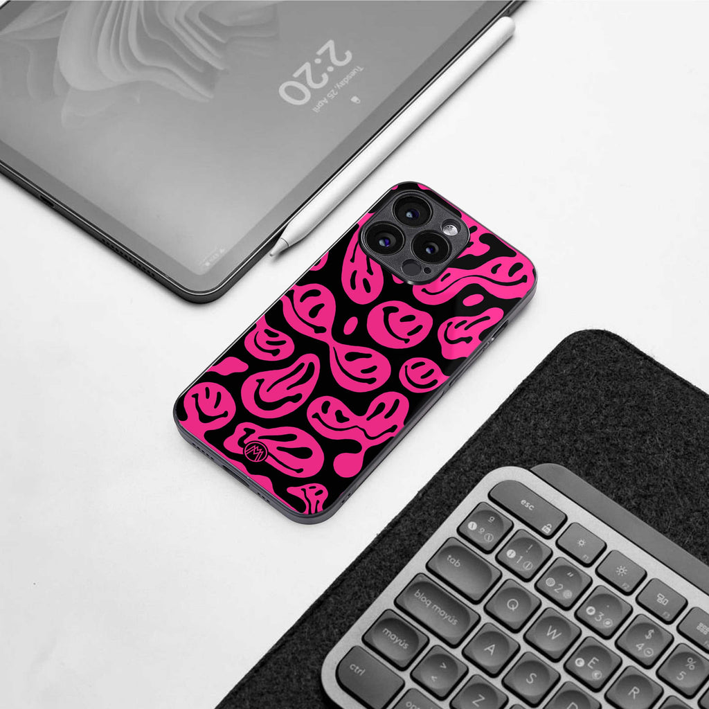 acid smiles black pink back phone cover | glass case for samsung galaxy s24 ultra