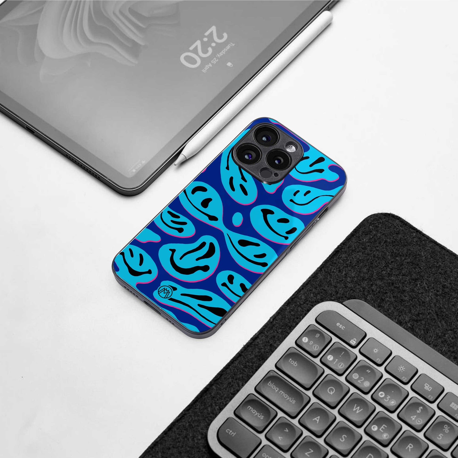 acid smiles blueberry edition back phone cover | glass case for samsung galaxy s24 ultra
