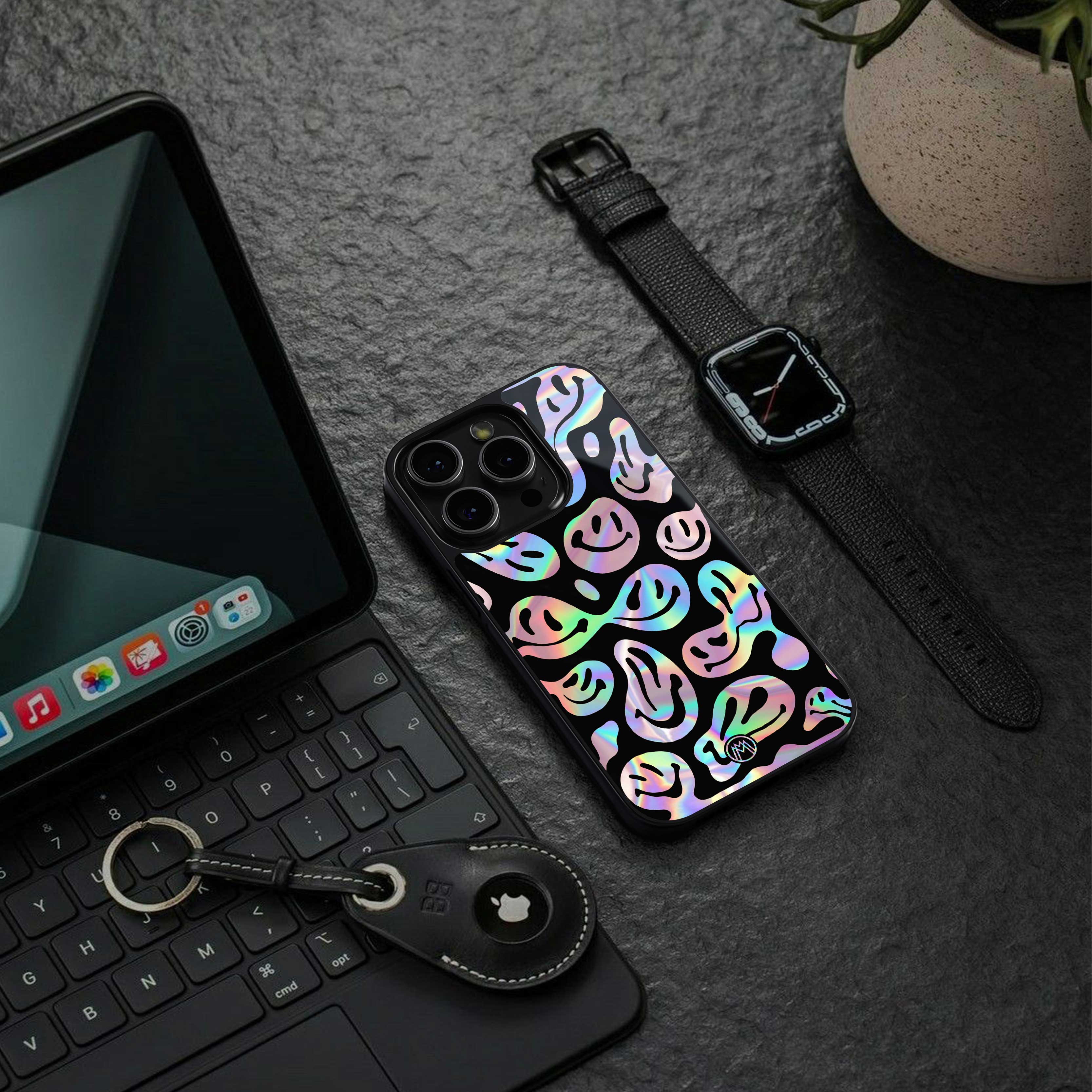 acid smiles chromatic edition back phone cover | glass case for iphone 13 pro