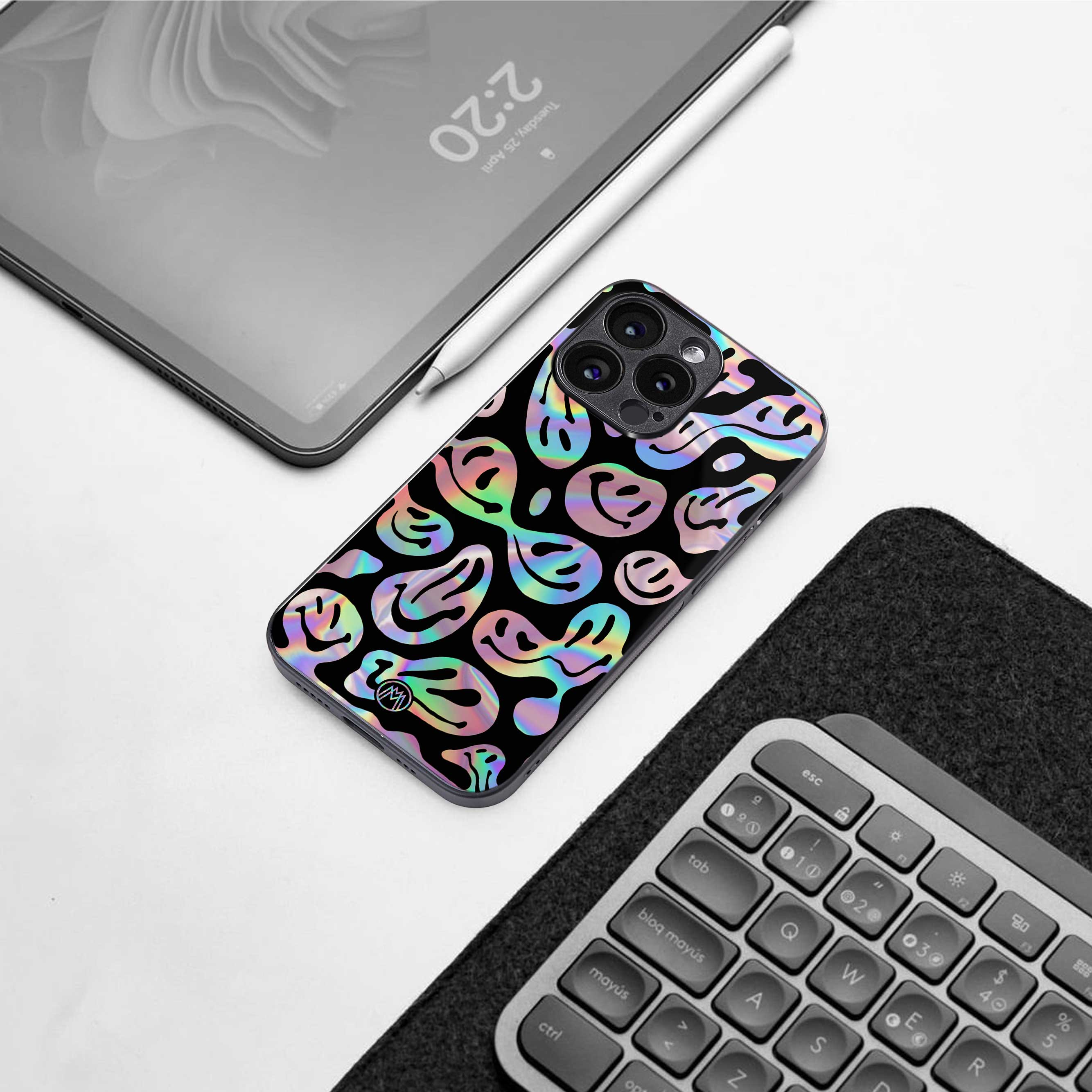 acid smiles chromatic edition back phone cover | glass case for samsung galaxy s25 plus