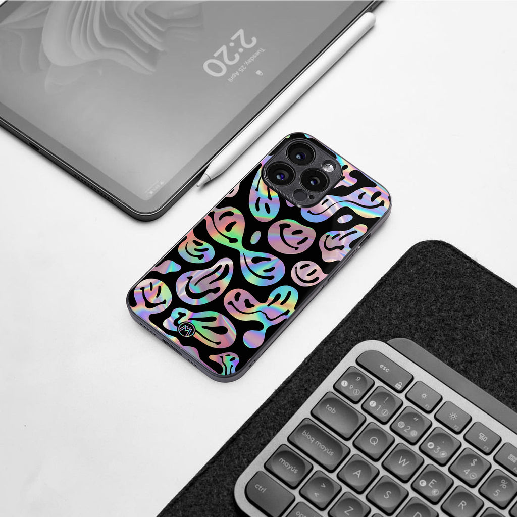 acid smiles chromatic edition back phone cover | glass case for iphone 16 pro
