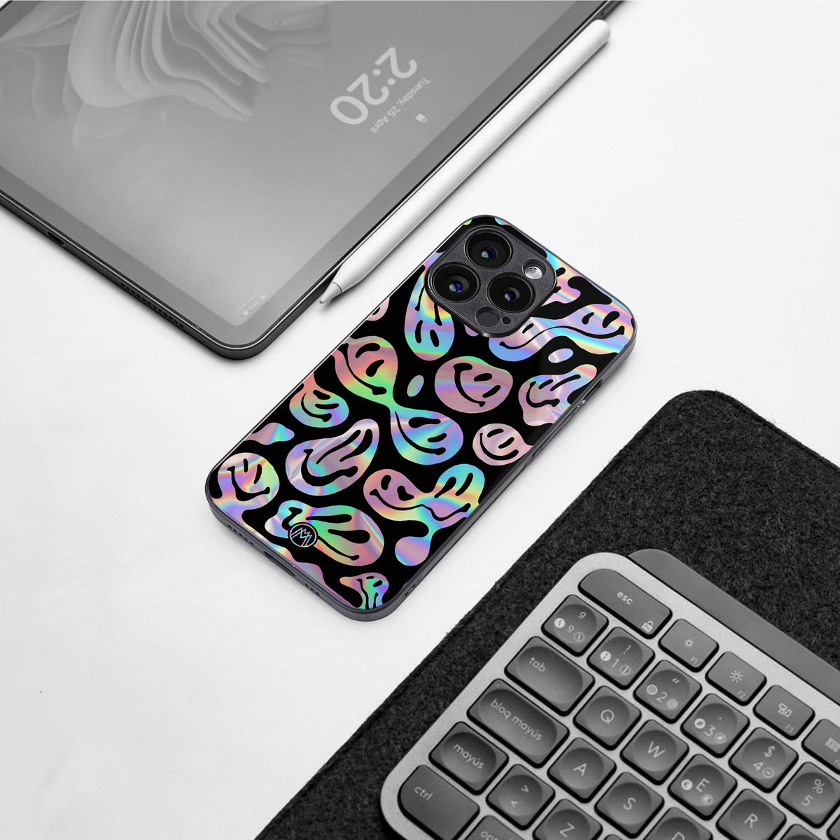 acid smiles chromatic edition back phone cover | glass case for iphone 16 pro