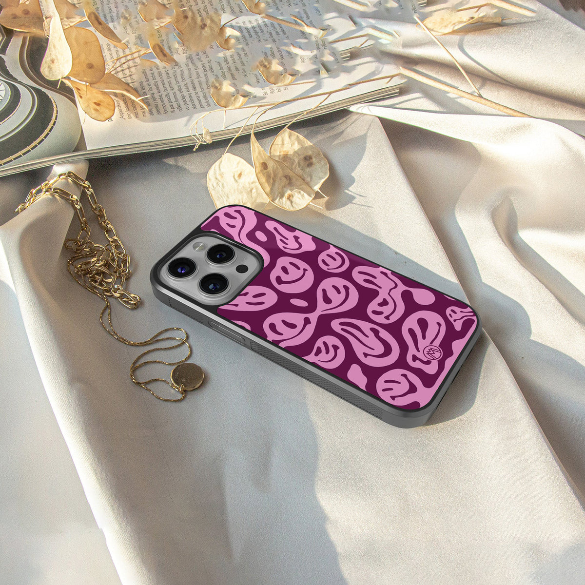 acid smiles grape edition back phone cover | glass case for iphone 15 pro