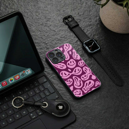 acid smiles grape edition back phone cover | glass case for iphone 14 pro