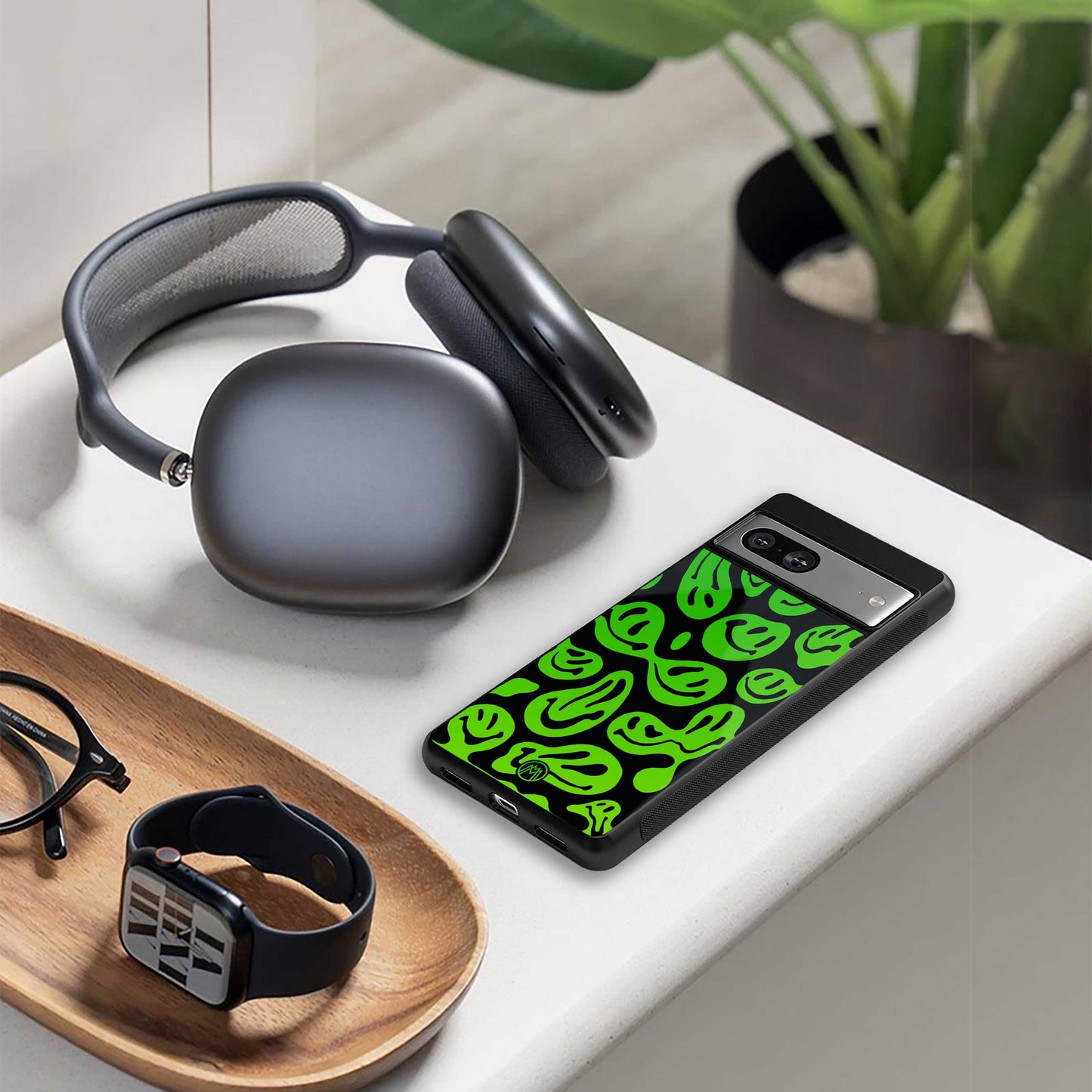 acid smiles neon green back phone cover | glass case for oneplus nord ce 3