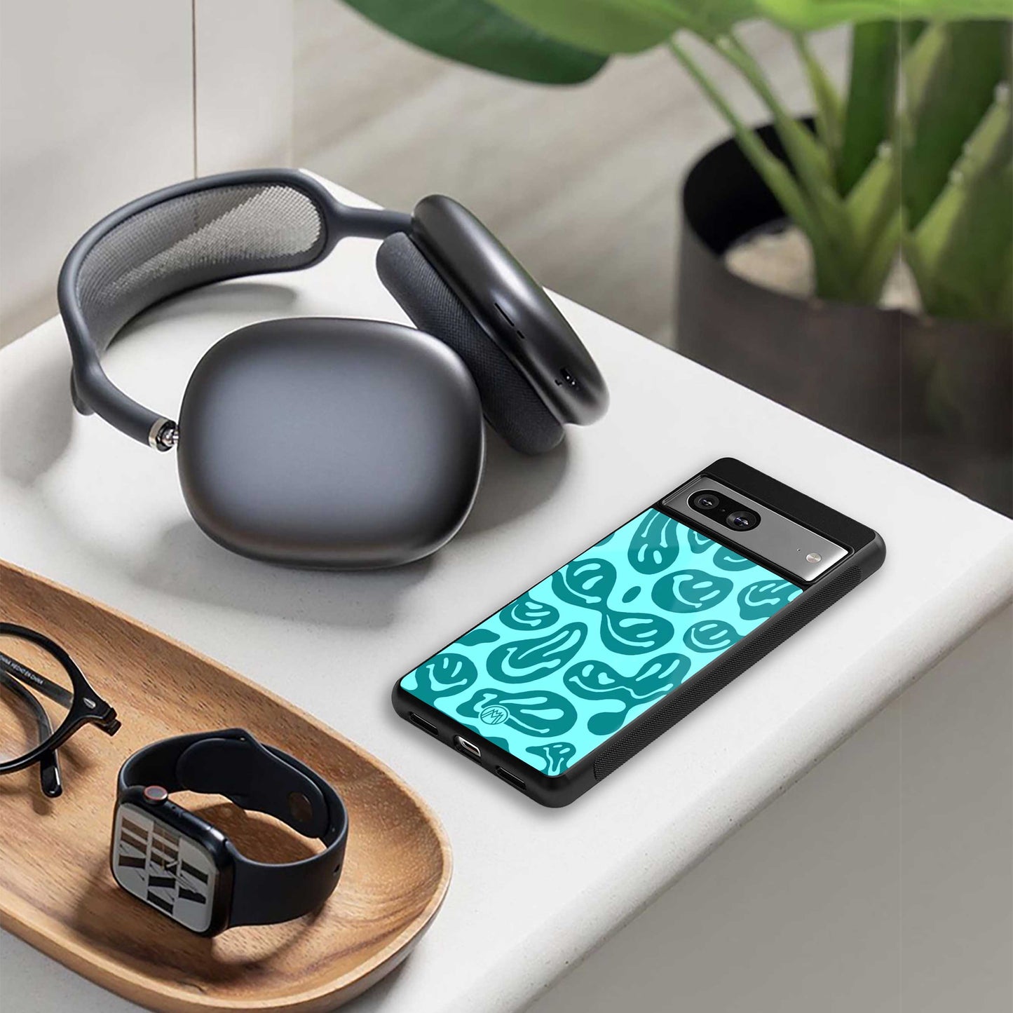 acid smiles turquoise edition back phone cover | glass case for oneplus nord 4