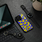 acid smiles yellow blue back phone cover | glass case for google pixel 8 pro