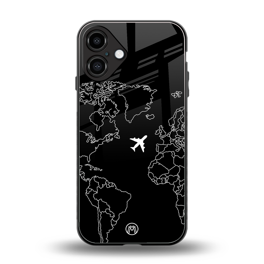 airplane flying wanderlust back phone cover | glass case for iphone 16 plus