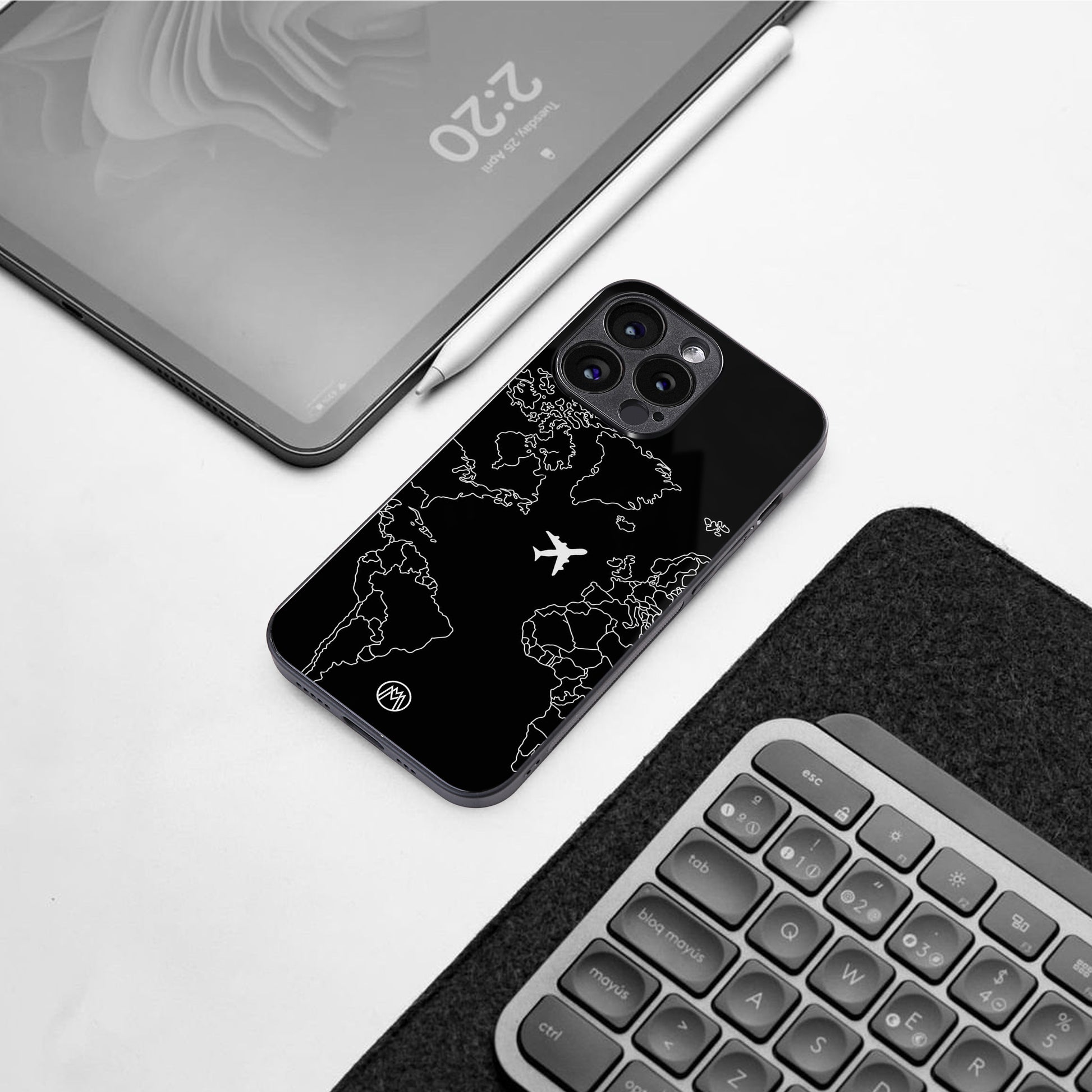 airplane flying wanderlust back phone cover | glass case for iphone 16 plus