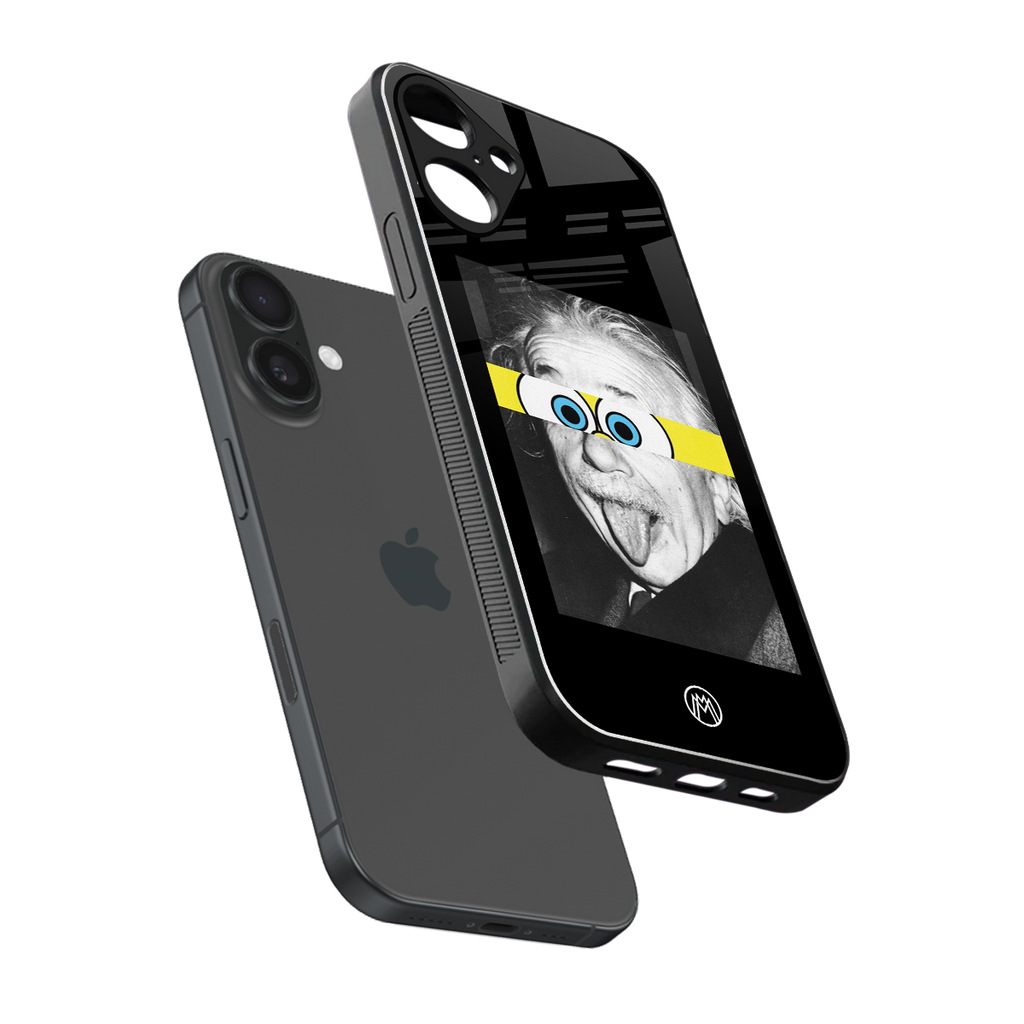 albert einstein spongebob squarepants back phone cover | glass case for iphone 16 plus