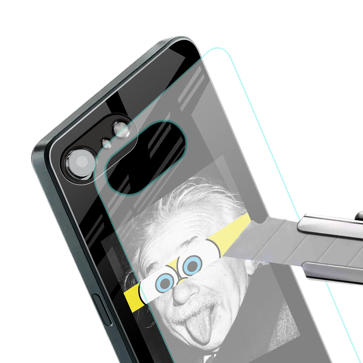 albert einstein spongebob squarepants back phone cover | glass case for iphone 16e
