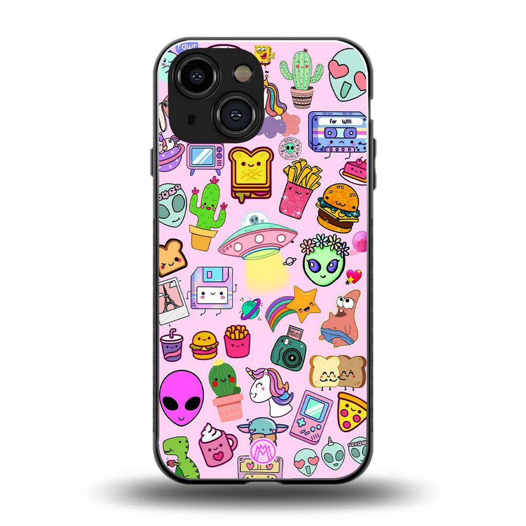 alien stickers studio back phone cover | glass case for iphone 13 mini